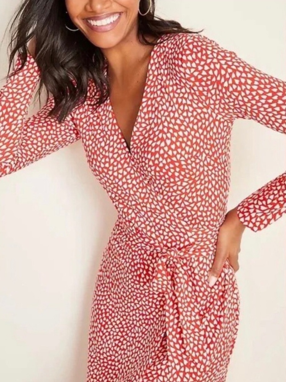 Ann Taylor Red Printed Wrap Dress with Tie Waist